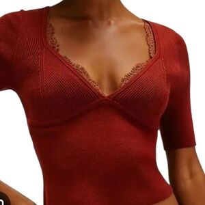 Free People Intimately Teagan Swit Top Short Sleeve Sweater Spiced Rum XS Shirt